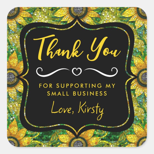 Adesivo Quadrado Girassol Amarelo Vidro do Mosaico Pequeno Negócio (Frente)