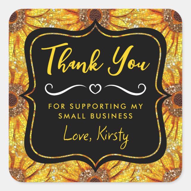 Adesivo Quadrado Girassol Amarelo Vidro do Mosaico Pequeno Negócio (Frente)