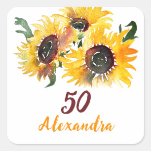 Adesivo Quadrado Girassol Brilhante Cor de Água Fabulosa 50