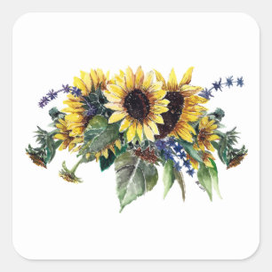 Adesivo Quadrado Girassol e Flores Silvestres
