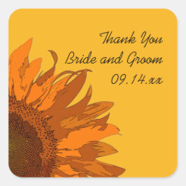 Adesivo Quadrado Girassol Laranja no Casamento Amarelo Obrigado Eti