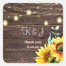 Adesivo Quadrado Girassol, Madeira e Mason Jar String Luzes Monogra