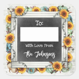 Adesivo Quadrado Girassol Rustic Thanksaking Para / De Write-On