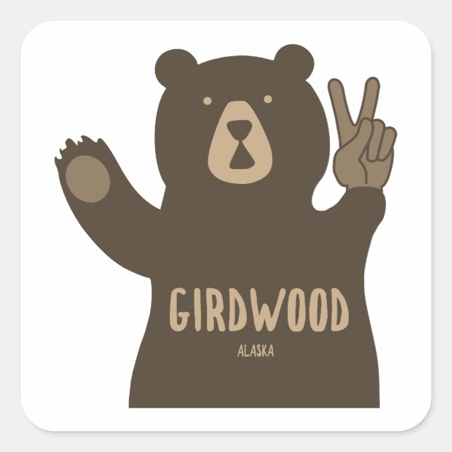 Adesivo Quadrado Girdwood Alaska Peace Bear (Frente)