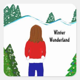 Adesivo Quadrado Girl Snowy Winter Wonderland