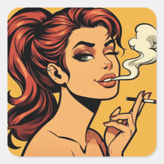 Adesivo Quadrado Girl Stoner | Comic book pop art | Smoking lovers