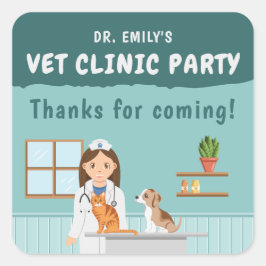 Adesivo Quadrado Girl Veterinarian Pet Clinic Birthday Thank You
