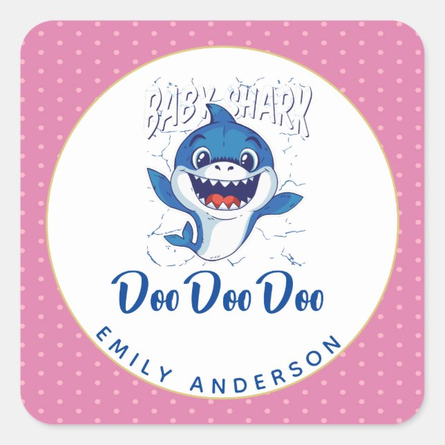 Adesivo Quadrado Girls BABY SHARK Chá Doo Cute Pink Personalizado (Frente)