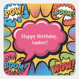 Adesivo Quadrado Girls’ Colorful Pop Art Birthday Party