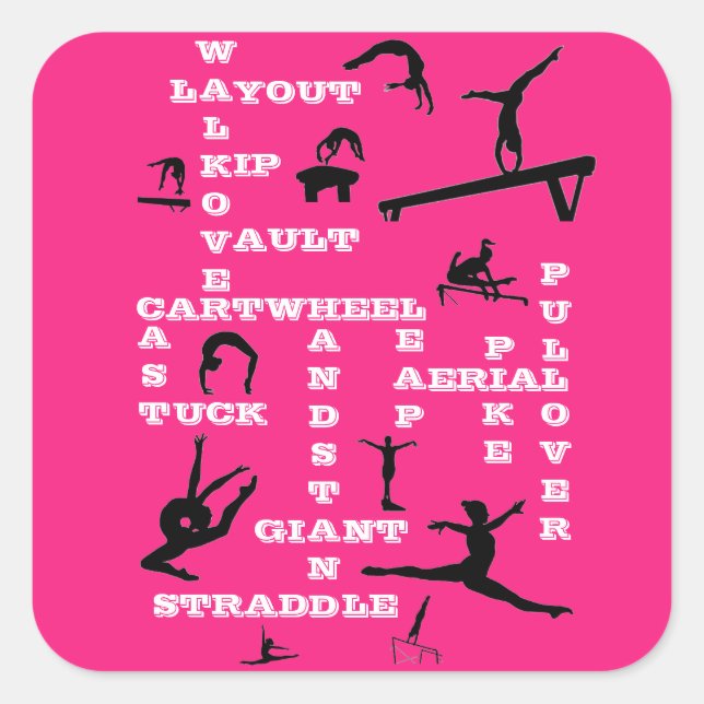 Adesivo Quadrado Girls Gymnastics Crossword Skills Hot Pink & White (Frente)