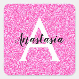 Adesivo Quadrado Girly Glam Rosa Choque Brilho Brilhos Monograma No