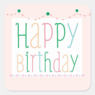 Adesivo Quadrado Girly Happy Birthday Stickers