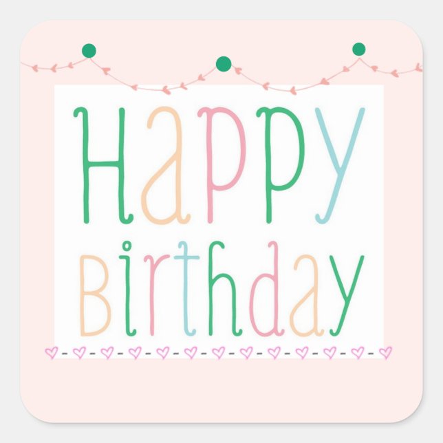 Adesivo Quadrado Girly Happy Birthday Stickers (Frente)