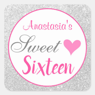 Adesivo Quadrado Girly Princess Pink & Silver Glitter Sweet