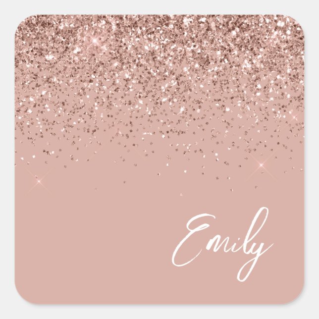 Adesivo Quadrado Girly Rosa Dourado Blush Pink Nome da Largura (Frente)