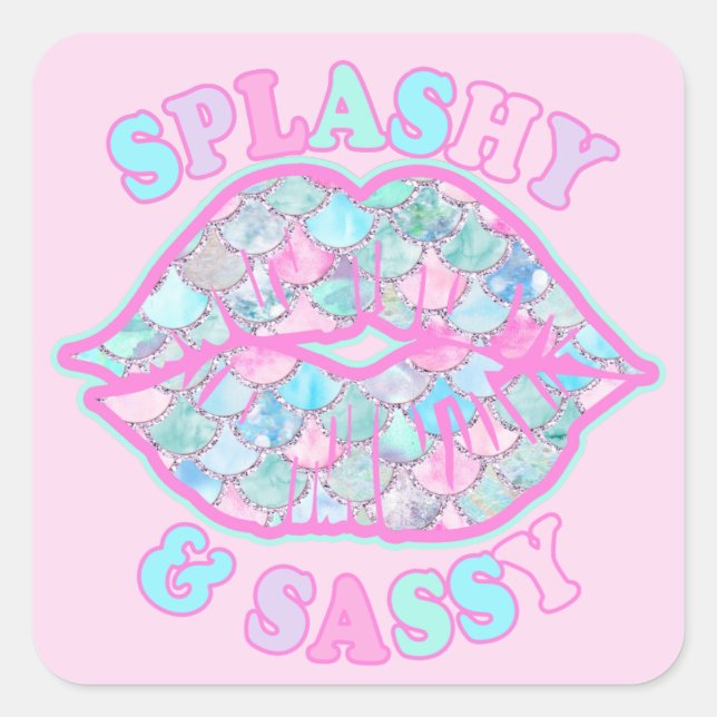 Adesivo Quadrado Girly Splashy e Sassy Turquoise Rosa Sassy Kiss (Frente)