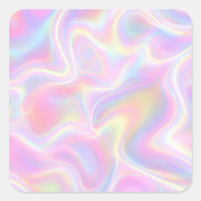 Adesivo Quadrado Girly Vibrant Pastel Holographic Swirl Design      (Frente)