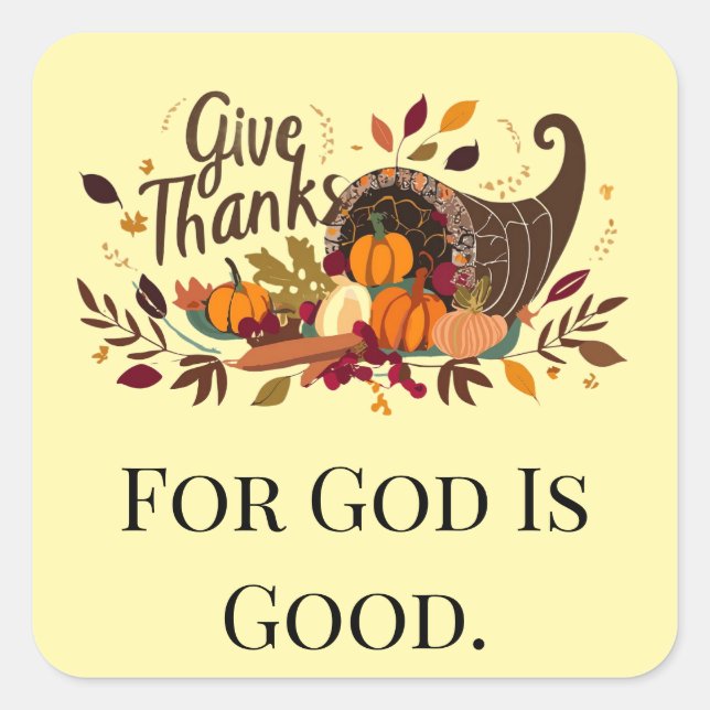 Adesivo Quadrado Give Thanks Cornucopia Thanksgiving Sticker (Frente)