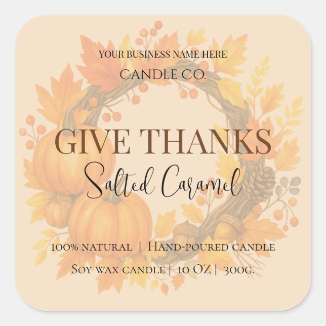Adesivo Quadrado Give Thanks Salted Caramel Candle Label (Frente)