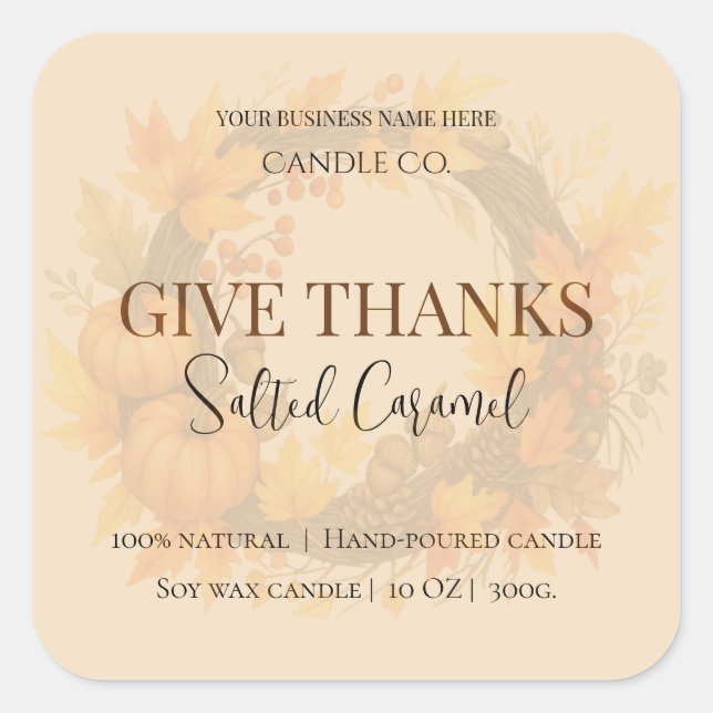 Adesivo Quadrado Give Thanks Salted Caramel Candle Label (Frente)