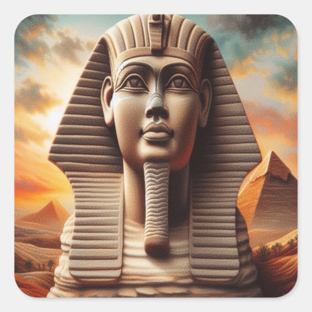 Adesivo Quadrado Giza Sphinx Head com Pirâmides no Egito Viagem (Frente)
