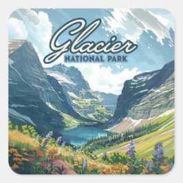 Adesivo Quadrado Glacier National Park Montana Lake Retro