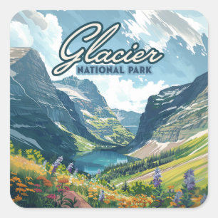 Adesivo Quadrado Glacier National Park Montana Lake Retro