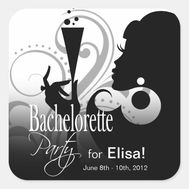 Adesivo Quadrado Glam Cocktail Lady Sticker | preto branco LARGO (Frente)