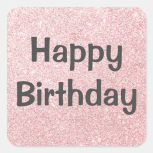 Adesivo Quadrado Glam Feliz Aniversário Brilho Rosa Dourado Brilhan