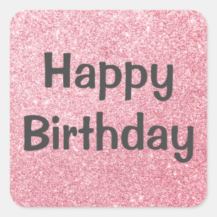 Adesivo Quadrado Glam Feliz Aniversário Brilho Rosa Dourado Brilhan