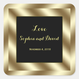 Adesivo Quadrado Glam Gold Foil e Black Wedding Personalizado