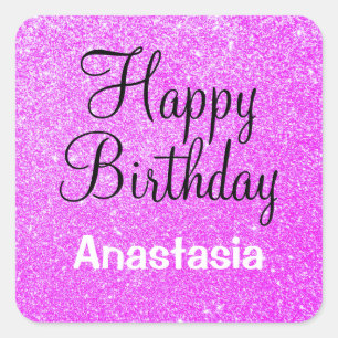 Adesivo Quadrado Glam Happy Birthday Rrople Glitter Sparkle Name