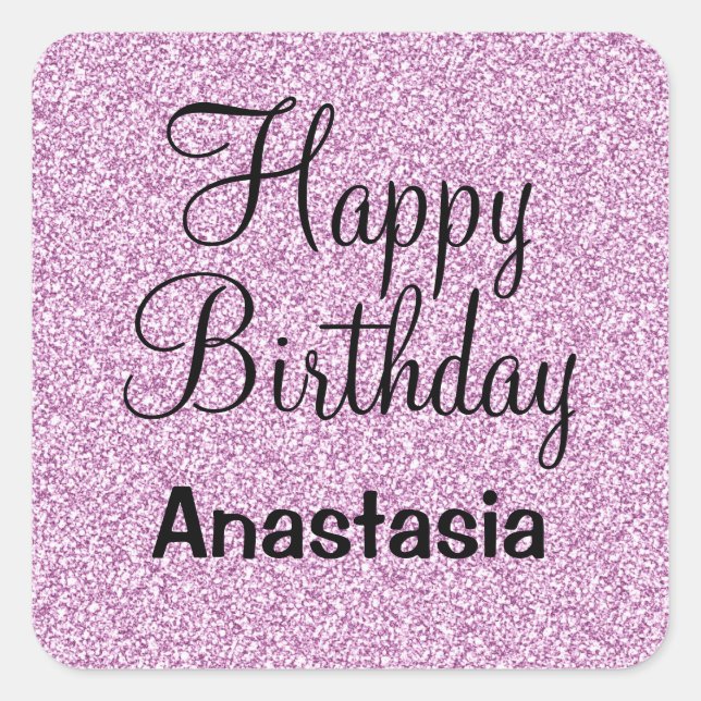 Adesivo Quadrado Glam Happy Birthday Rrople Glitter Sparkle Name (Frente)