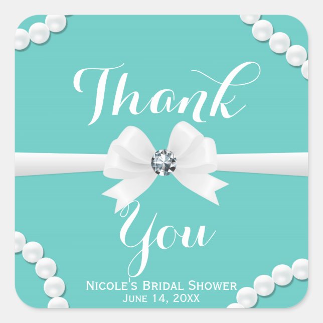 Adesivo Quadrado Glam Pérolas & Laço Brilho Favor Elegante Chic (Frente)