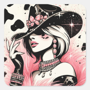 Adesivo Quadrado Glam Rústico Vaqueira Rosa Brilho Impressão Cowhid