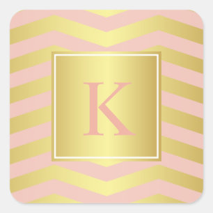 Adesivo Quadrado Glamor Rosa e Dourado Cevrons com Monograma