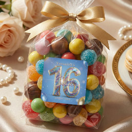 Adesivo Quadrado Glamorous Blue Gold Glitter Balloons Sweet 16