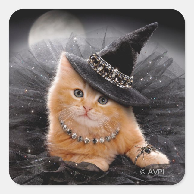 Adesivo Quadrado Glamorous Witch Kitten (Frente)