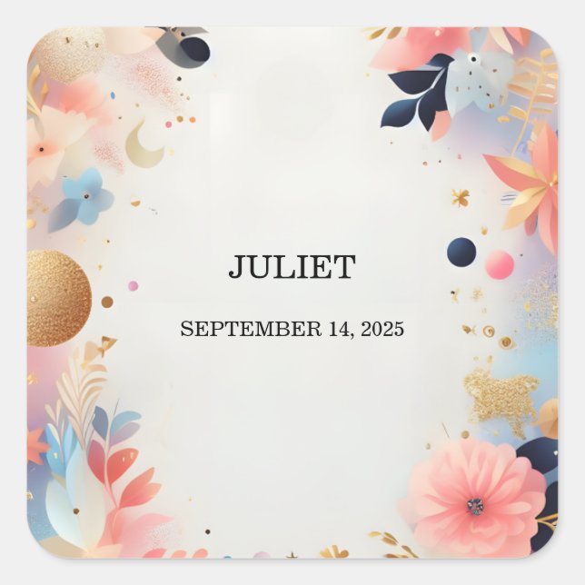 Adesivo Quadrado Glamour Brilho Pastel Degradê Chuveiro de Noiva (Frente)