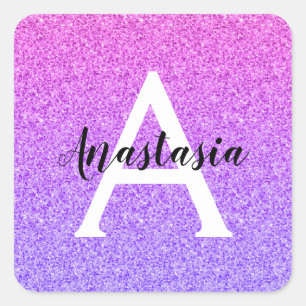 Adesivo Quadrado Glamour Feminino Ombre Roxo Brilho Monograma