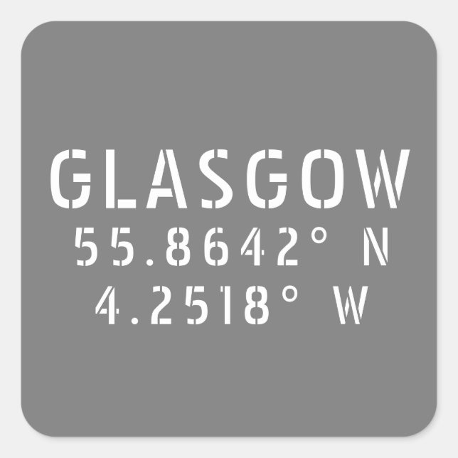 Adesivo Quadrado Glasgow Scotland Latitude & Longitude (Frente)