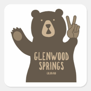 Adesivo Quadrado Glenwood Springs Colorado Urso da Paz