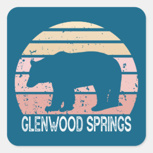 Adesivo Quadrado Glenwood Springs Colorado Urso Retro