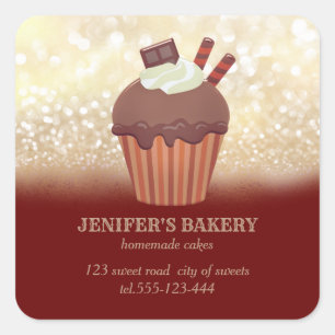 Adesivo Quadrado Gliteria dourada em vinheta cupcakes caseiros e do