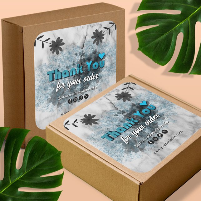 Adesivo Quadrado Glitter Azul Elegante e Metálico Obrigado Personal (Criador carregado)