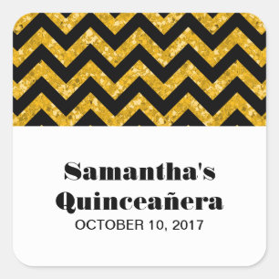 Adesivo Quadrado Glitter Chevron Amarelo Quinceañera Stickers