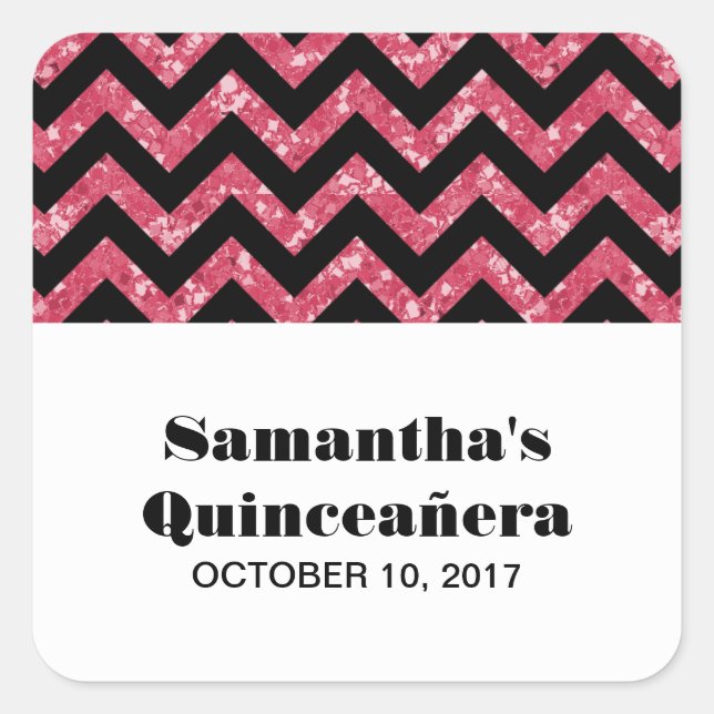 Adesivo Quadrado Glitter Chevron Rosa Cinceañera Stickers (Frente)