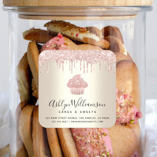 Adesivo Quadrado Glitter de Cupcake cor-de-rosa tira pastelaria Dou