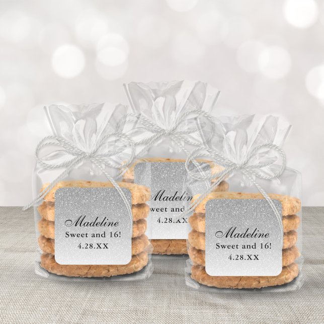 Adesivo Quadrado Glitter de Silver Glam Personalizado (Criador carregado)