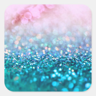 Adesivo Quadrado Glitter de Trendy Gradient Azul-Teal Gradiente Ros
